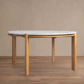 Pyet 48" Round Carrara Marble Top Dining Table with Oak Base