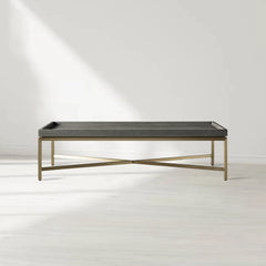 Malone Leather Top Coffee Table Modern Cocktail Table Living Room Center Tea Table with Steel Base