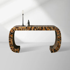 Lindly Buffalo Horn Finish Entrance Console Table Wood Frame Hallway Entryway Table