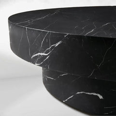 Cinzia Natural Marble Round Coffee Table Stone Cocktail Table Plinth Base Sofa Center Tea Table