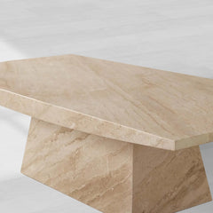 Ilaria Stone Coffee Table Beige Coralle Marble Pedestal Cocktail Table Living Room Center Tea Table