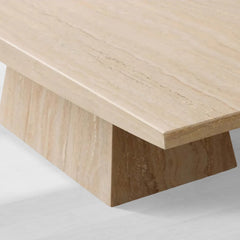 Ilaria Light Travertine Coffee Table Italian Stone Pedestal Center Tea Table Living Room Cocktail Table
