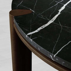 Pyet Round Marble Top Coffee Table Oak Wood Base Cocktail Table Living Room Center Tea Table