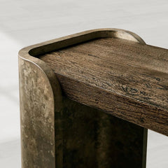 Alvaro Primavera Wood Entryway Console Table Oxidized Aluminum Hallway Entrance Table