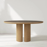 Astor Round Marble Top Dining Table With Oak Wood Base