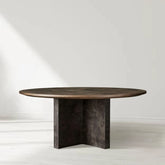 Polanco Wood Round Dining Table With Oxidized Steel Base