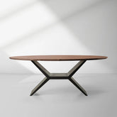 Jacob Wood Oval Dining Table with Vertex Solid Iron Base
