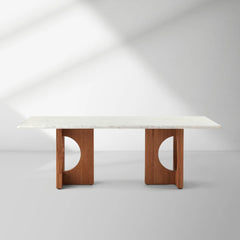 Italian Carrara Marble Elliot Dining Table with Solid Oak Base