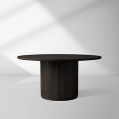 Finnley Round Wood Dining Table Reeded Detail