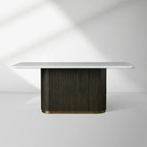 Finnley Rectangle Dining Table with Stone Top Reeded Oak Base