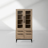 Sullivan Glass-Door Bookcase Wood Display Cabinets with File Drawer Base