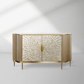 Perla Slate Top Sideboard Luxury Gold Buffet Cabinet With Mother-of-Pearl Door Panel