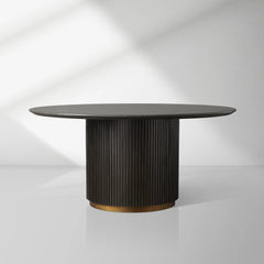 Finnley Round Wood Dining Table With Carrara Marble or Bluestone Top