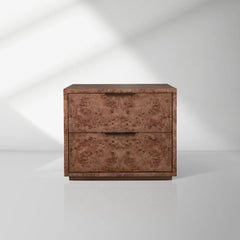 Corey Closed Nightstand Bedside Table with Mappa Burl Wood 2 Drawers