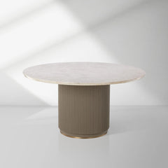 Canodi Marble Top Dining Table with Wood Fluted Base