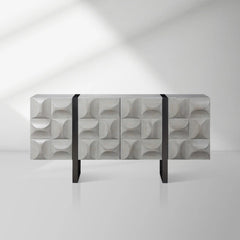 LIVORA 4-Door Sideboard Wood Buffet Cabinets With Stainless Steel Sled Base