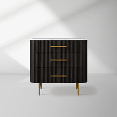 Finnley Three-Drawer Chest Cabinet Bedroom Nightside Table with Stone Top