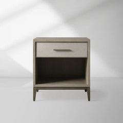 Malone Solid Wood Open Nightstand Shagreen Leather Bedside table With Drawers