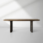Polanco Wood Dining Table with Naturally Oxidized Steel panels Base