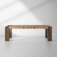 Telluride Mexican Oak Dining Table With Naturally Oxidized Steel Base