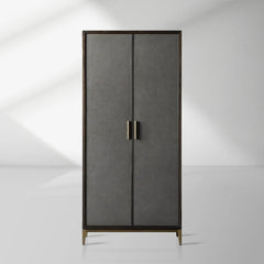 Malone Solid Wood Double Door Tall Cabinet With Leather Detailing