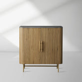 Finnley Small Stone Top Wood Bar Cabinet with Wine Rack