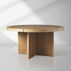 Mihaela Wood Oak Round Dining Table Wine Barrel Inspired Finish