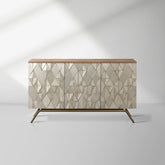 Origami Luxury 3-Door Sideboard Geometric Champagne Finish Buffet Cabinet