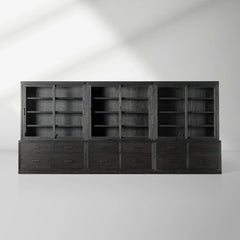 Tremont Large Modular Tall Cabinets Solid Wood Bookcases with Sliding Glass Doors