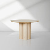 Reade Natural Ash Wood Round Dining Table with Sculptural Columnar Legs