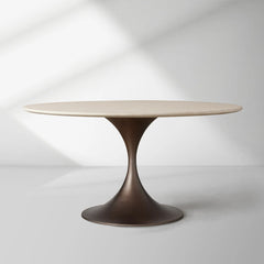 Saint Germain Round Stone Dining Table with Modern Steel Base
