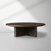Pola Wood Round Coffee Table Wabi-Sabi Living Room Center Tea Table