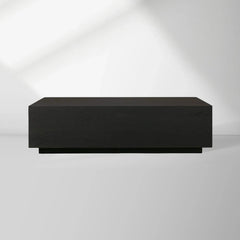 Sullivan Rectangular Oak Coffee Table Black Plinth Base Cocktail Table Wood Living Room Center Tea Table