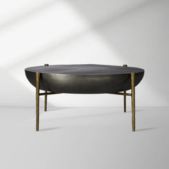 Donovan Cast Aluminum Coffee Table Round Living Room Cocktail Table Metal Top Center Tea Table