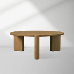 Lonelle Oak Coffee Table Round Versatile Nesting Cocktail Table Column-Style legs Center Tea Table