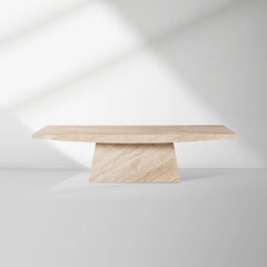 Ilaria Stone Coffee Table Beige Coralle Marble Pedestal Cocktail Table Living Room Center Tea Table