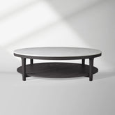 Danny Round Marble Top Coffee Table Oak Wood Base Cocktail Table Living Room Center Tea Table