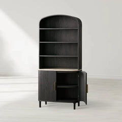 Danny Wood Tall Display Hutch With Marble Top Oak Sideboard buffet Storage Table Kitchen Pantry Cabinet