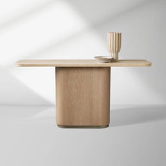 Caden Cream Stone Top Entrance Console Table Brushed Nickel Plinth Hallway Entryway Table