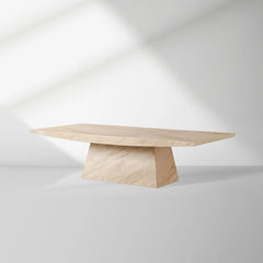 Ilaria Stone Coffee Table Beige Coralle Marble Pedestal Cocktail Table Living Room Center Tea Table