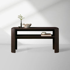 Chiseled Mahogany Entrance Console Table Wood Deep Brown Hallway Entryway Table
