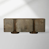 Alvaro Raw Wood Stumps Tabletop Sideboard Aluminum Buffet Table Living Room Entryways Cabinet