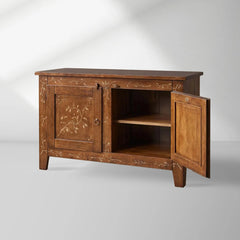 Stefania Hand-Painted Florals Buffet Cabinet Poplar Wood Sideboard Living Room Entryways Cabinet