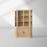 Coventry Reeded Detailing Glass Tall Display Cabinets White Oak Dining Room Side Cabinet with LED Lighting