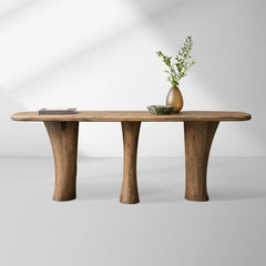 Soumaya Primavera Top Entryway Console Table Mahogany Legs Wood Hallway Entrance Table