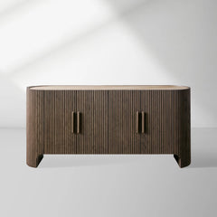 Astor Marble Top Sideboard Buffet Table Wood Living Room Entryways Cabinet Reeded Detailing