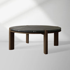 Pyet Round Marble Top Coffee Table Oak Wood Base Cocktail Table Living Room Center Tea Table