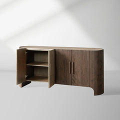 Astor Marble Top Sideboard Buffet Table Wood Living Room Entryways Cabinet Reeded Detailing