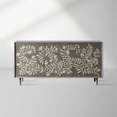 Divya Hand-Inlaid Bone Sideboard Oak Frame Buffet Table Jasmine Motif Living Room Entryways Cabinet