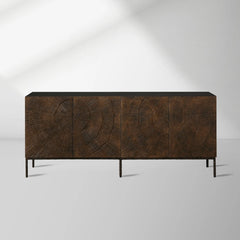 Theota Teak Sideboard Sunburst Pattern Buffet Table Wood Living Room Entryways Cabinet